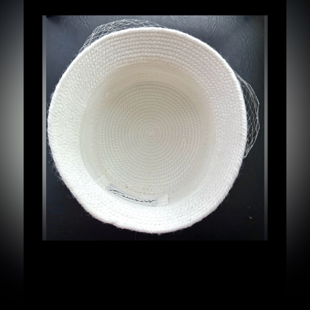 Everitt Vintage Wool Bucket Hat Cloche Bow Fishnet Face Veil Cream White 6.75” - Picture 5 of 9